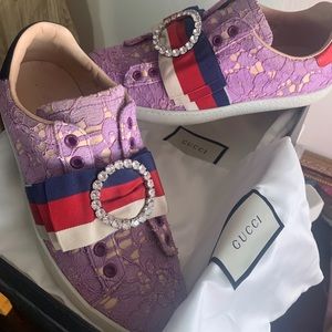 Gucci Lace/Satin Web Crystal Embellished Sneaker